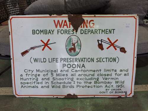 Bombay Forest Department vintage enamel sign