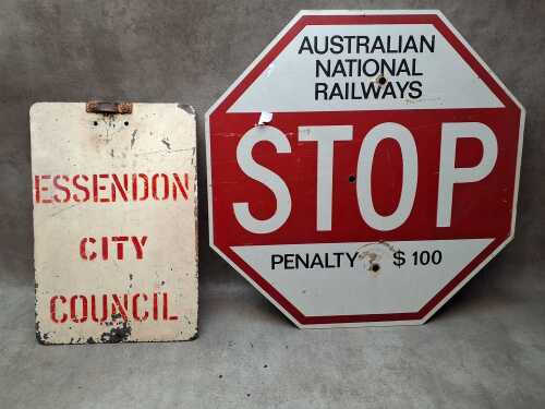 Two vintage painted traffic signs