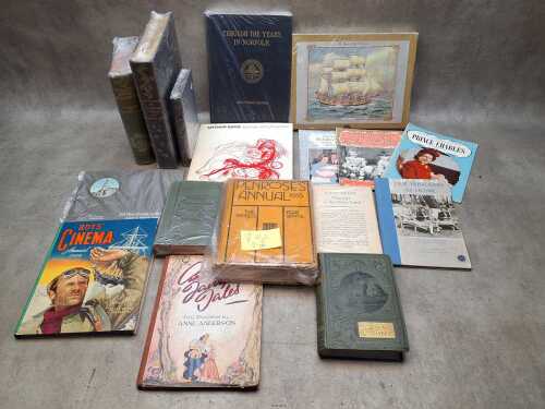 Mostly vintage books, including The Voyage of the Endeavour