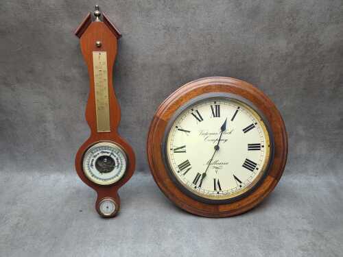 Timber-framed clock and barometer