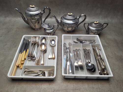 Group of silver plate including antique Thomas Otley & Sons tea and coffee service