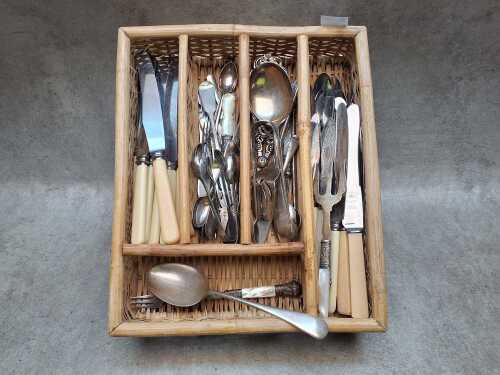 Assorted cutlery including silver plated