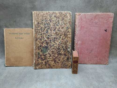 Four antique/vintage books including Flores Biblia Dive Loci Communes, 1721, cut down and rebound in leather