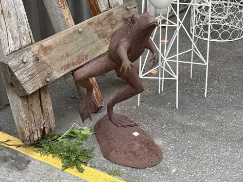 Brass frog garden sculpture