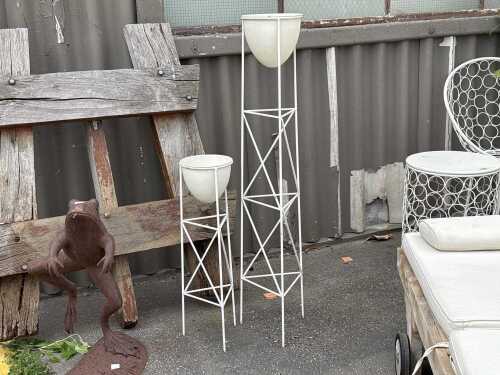 Pair of white metal garden planters