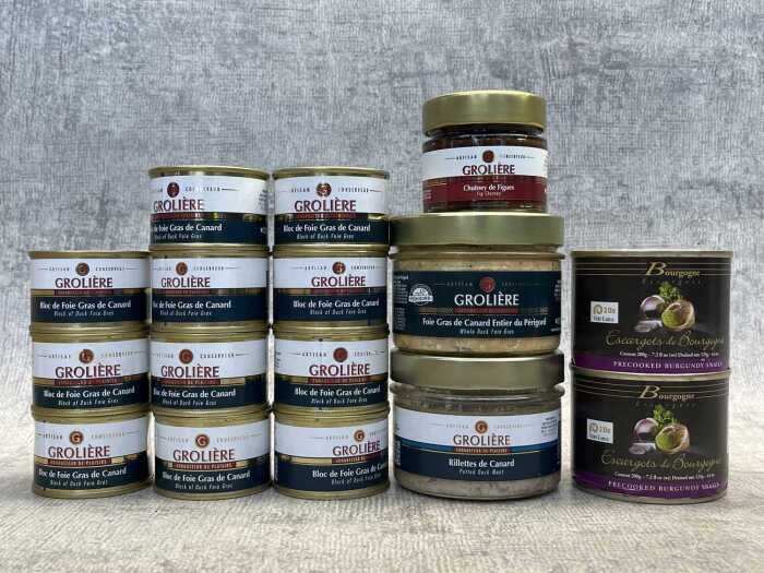 Group of canned French food products