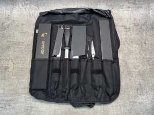 Group of kitchen knives & knife bag