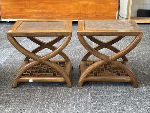 Pair of Chinese elm X-frame side tables