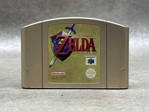 Nintendo 64 The Legend of Zelda Ocarina of Time gold-coloured game cartridge