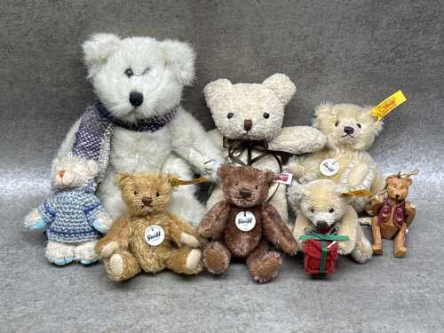 Eight miniature teddy bears including four Steiff