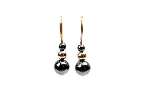A pair of haematite drop earrings in 9 carat yellow gold