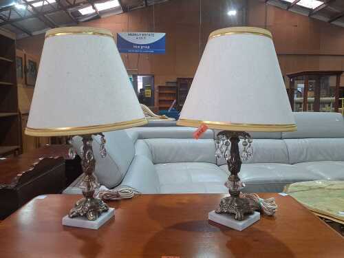 Pair of Hollywood regency cast metal table lamps