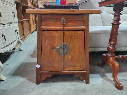 Oriental timber bedside cabinet