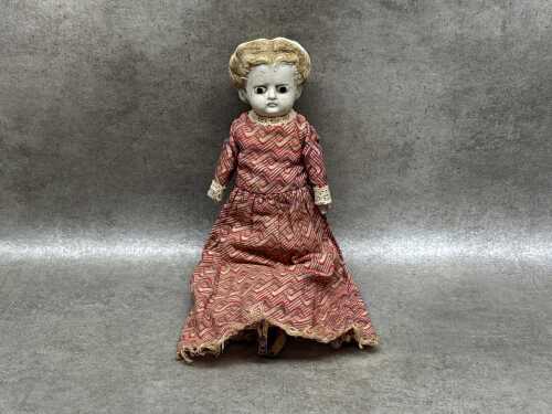 Victorian English wax over composition doll with timber limbs
