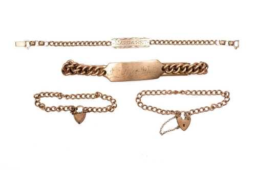 Four silver lined 9 carat rose gold bracelets
