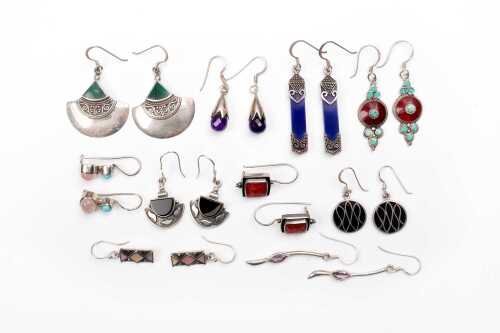 Collection of earrings in sterling silver