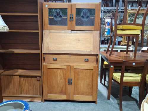 Blackwood bureau desk with leadlight glass doors