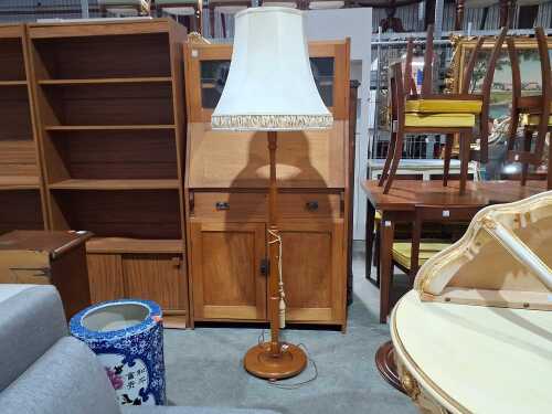 Timber floor lamp with fabric shade