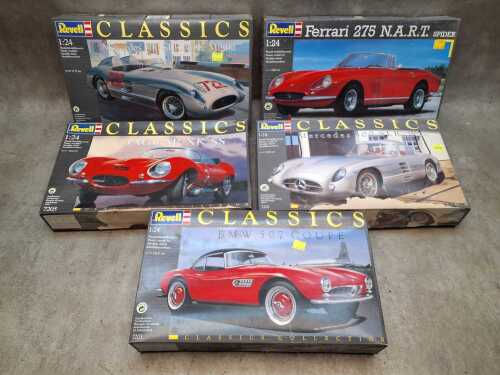 Five Revell 1:24 scale plastic model kits