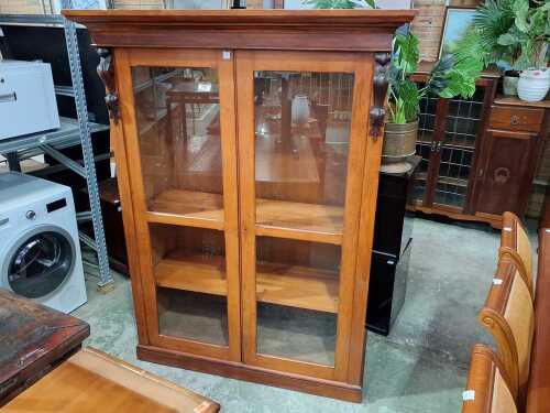 Timber two-door glazed display cabinet