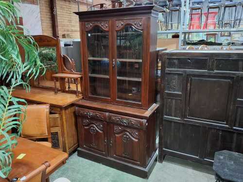 Art Nouveau-style timber glazed bookcase