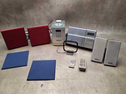 Sony and Panasonic bookshelf stereo systems
