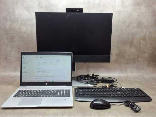HP Pro Book 450 G9 laptop plus monitor, mouse and cables