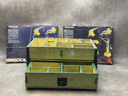 Vintage Meccano construction sets and timber storage box