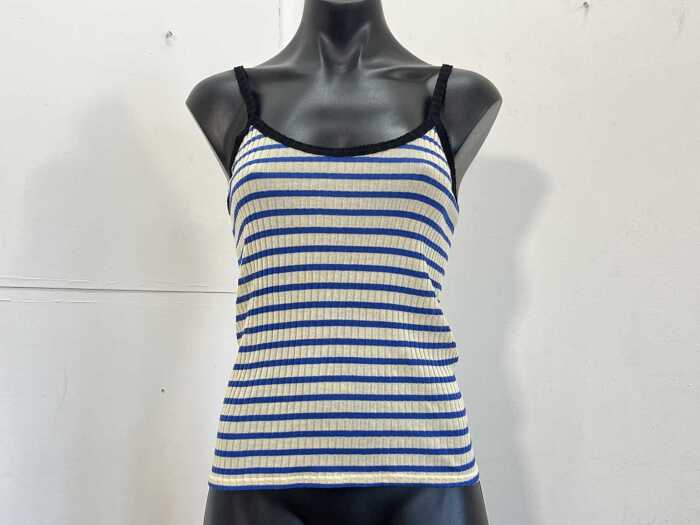 La Fetiche Jade Ribbed Cami Top in Ecru and Blue, size S