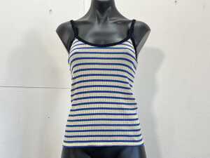 La Fetiche Jade Ribbed Cami Top in Ecru and Blue, size S