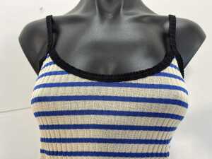 La Fetiche Jade Ribbed Cami Top in Ecru and Blue, size S - 2