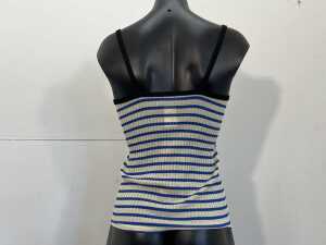 La Fetiche Jade Ribbed Cami Top in Ecru and Blue, size S - 4