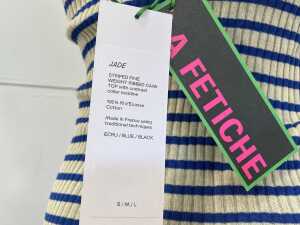 La Fetiche Jade Ribbed Cami Top in Ecru and Blue, size S - 5