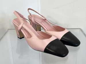 Designer style heels in pink and black, size EU 38C