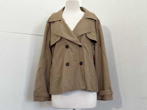 Marco Polo Cropped Trench Coat in Tan, size 14