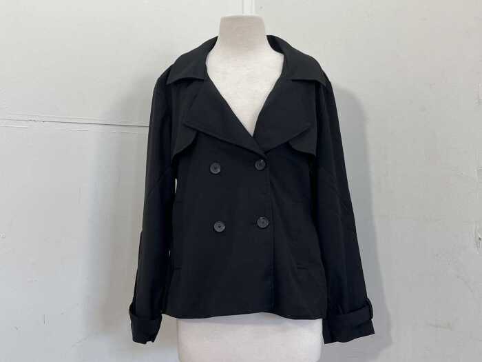 Marco Polo Cropped Trench Coat in Black, size 14