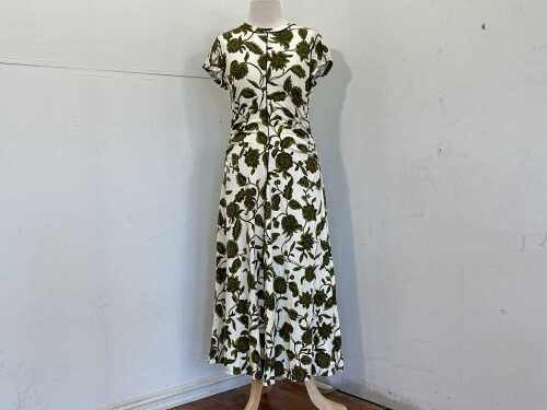 ME+EM Midnight Hibiscus Print Crew Neck Midi Dress, size 8