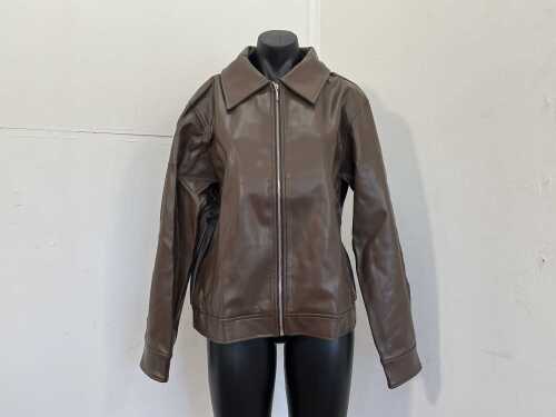 Atmos&Here Renna Faux Leather Bomber Jacket in Chocolate, size 14