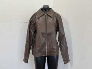 Atmos&Here Renna Faux Leather Bomber Jacket in Chocolate, size 14