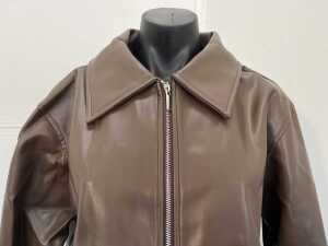 Atmos&Here Renna Faux Leather Bomber Jacket in Chocolate, size 14 - 2