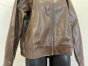 Atmos&Here Renna Faux Leather Bomber Jacket in Chocolate, size 14 - 3