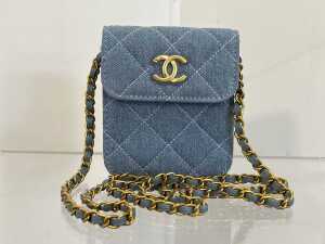 Designer style crossbody bag in blue and gold - 2