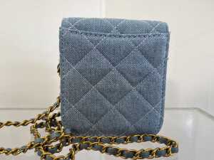 Designer style crossbody bag in blue and gold - 3