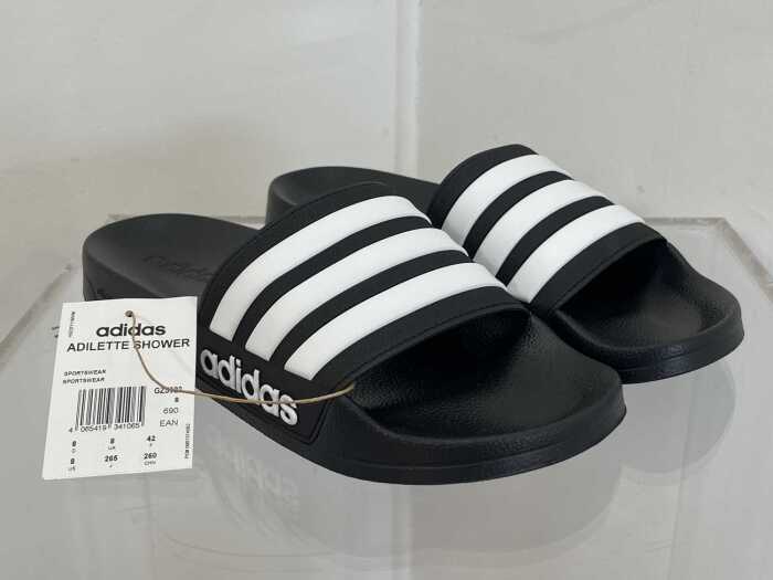 Adidas Adilette Shower slides in black and white, size US 8