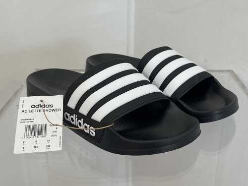Adidas Adilette Shower slides in black and white, size US 8