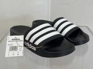 Adidas Adilette Shower slides in black and white, size US 8