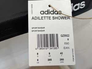 Adidas Adilette Shower slides in black and white, size US 8 - 4