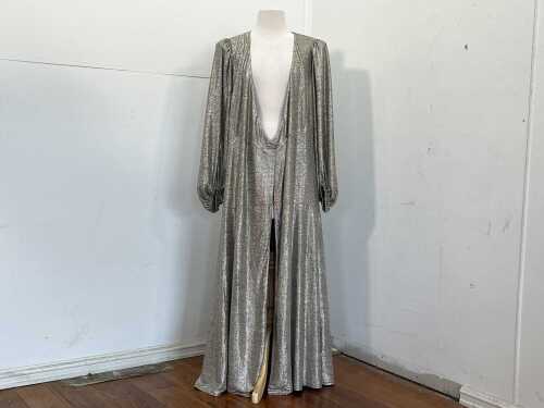 Country Road Metallic Wrap Maxi Dress in Pewter Gold, size L
