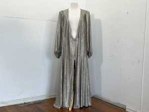 Country Road Metallic Wrap Maxi Dress in Pewter Gold, size L