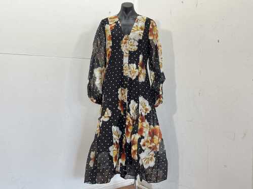 Veronika Maine Spot Floral Linen Silk Midi Dress, size 10